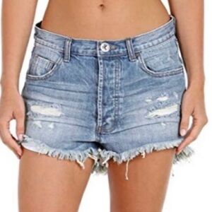 One x One Teaspoon Outlaws Distressed Button Fly denim shorts light wash 27
